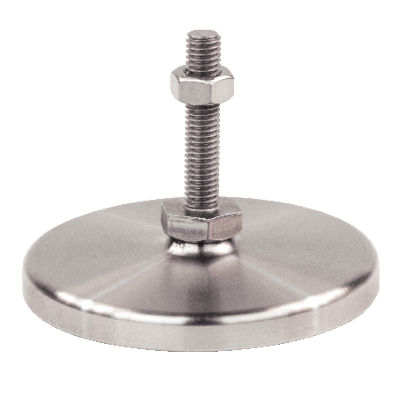 Pied inox, à tige filetée avec six pans - Sans trou de fixation - Avec semelle - Sans écrou