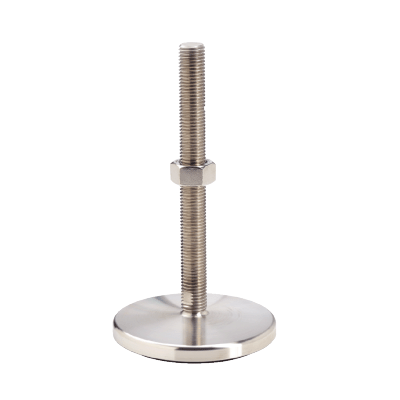 Pied inox, à tige filetée avec méplat et six pans creux - Sans trou de fixation - Avec semelle - Sans écrou