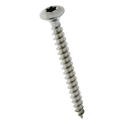 Hexalobular (6 Lobe) socket countersunk oval head, double neck chipboard screws, fully threaded, stainless steel A2, waxed