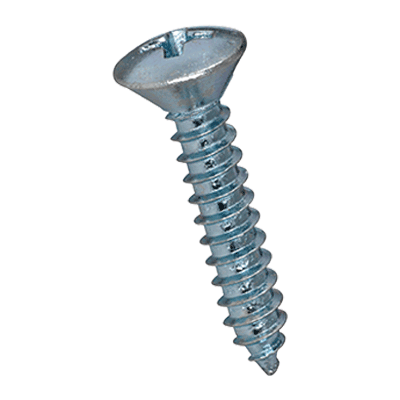 Phillips oval countersunk head tapping screws form H, with cone end type C (DIN 7983 C; ~ISO 7051), zinc plated blue