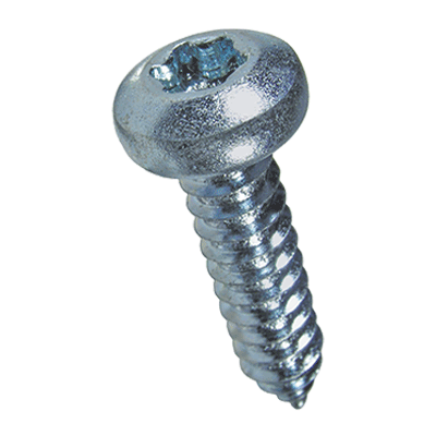 Hexalobular (6 Lobe) socket pan head tapping screws with cone end type C (ISO 14585 C), zinc plated blue