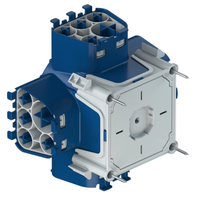 Junction casing flush-mounted socket for corrugated conduits, quadratic