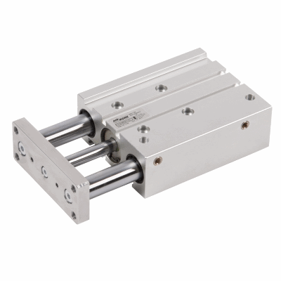 Compact guide cylinders, with self-adjusting cushioning