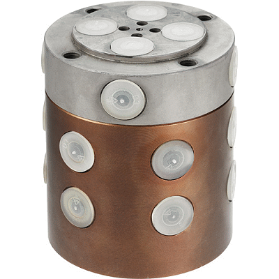 Rotary coupling controlled, double-acting