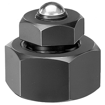 Height setting screw jack with pivotable ball