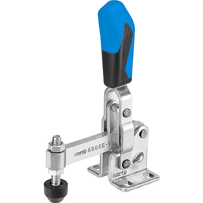 Vertical toggle clamp, clamping arm with fixed distance of clamping screw and horizontal base