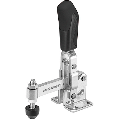 Vertical toggle clamp, clamping arm with fixed distance of clamping screw and horizontal base