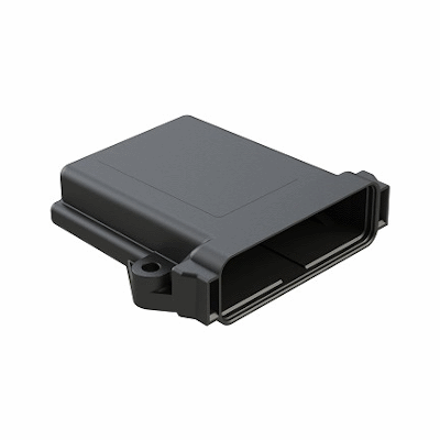 ARMOR IPX PCB ENCLOSURE, BLACK/AMBER/CLEAR, SHOWN WITH 24 PIN HEADER