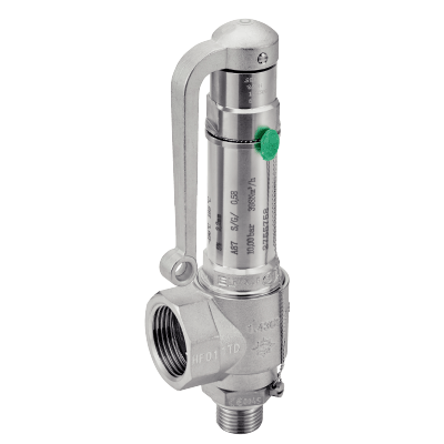 Safety valve PN50 with channeled exhaust for gases and liquefied gases, with lever - Stainless steel 1.4308 - 1.4301