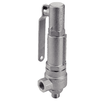 Safety valve with ducted exhaust for liquids, gases and steam, with lever - Stainless steel 1.4571 - 1.4408
