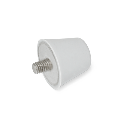 Silicone buffers with threaded stud, blunt conical shape