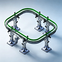 Circular horizontal 90-degree bend, intermediate drive, flexible chain plate conveyor