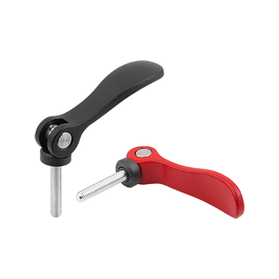 Levier à serrage rapide réglable en aluminium avec filetage, rondelle de pression en plastique et goujon fileté en acier ou en inox
