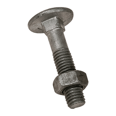 Round head square neck bolts with hex nut (DIN 603 Mu; DIN 555 / DIN 934), 4.6 / 4.8, hot dip galvanized