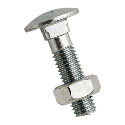 Round head square neck bolts with hex nut (DIN 603 Mu; DIN 555 / DIN 934), 4.6 / 4.8, zinc plated blue