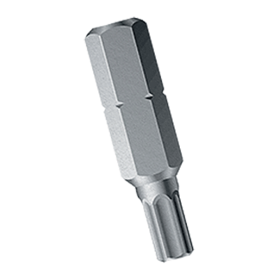 Screwdriver Bits 1/4" with hole for tamper proof button head screws with hexalobular socket (Torx®), short type, plain