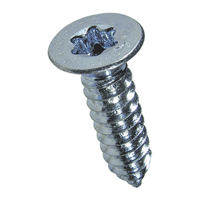 Hexalobular (6 Lobe) socket flat head countersunk tapping screws with cone end type C (ISO 14586 C), zinc plated blue