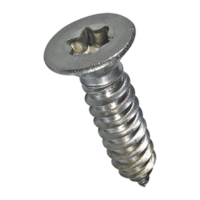 Hexalobular (6 Lobe) socket flat countersunk head tapping screws with cone end type C (ISO 14586 C), A2