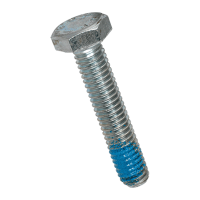 Hex head screws fully threaded with Tuflok® patch (DIN 933; ISO 4017), cl. 8.8, zinc plated blue