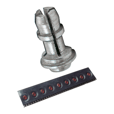Standoffs with adhesive patch, on tape for PC boards
