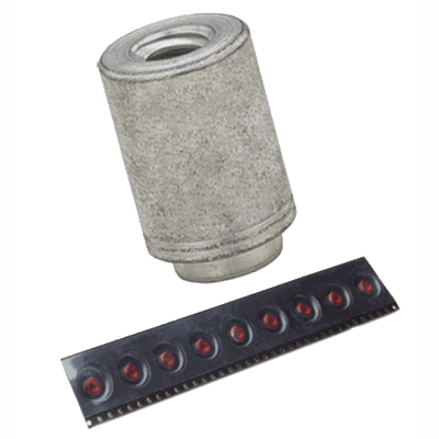 Surface mount spacers with thread with adhesive patch, on tape for PC boards