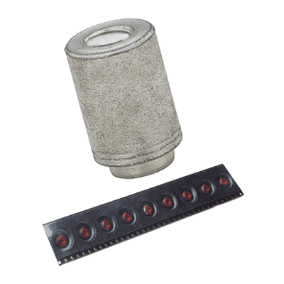 Surface mount spacers with through-hole, with adhesive patch, on tape for PC boards