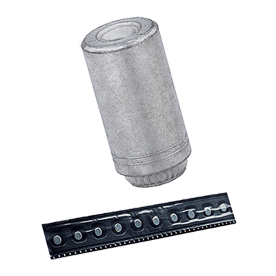 Surface mount spacers with through-hole, without adhesive patch, on tape for PC boards