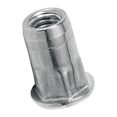 Blind rivet nuts flat head, semi-hexagonal shank, open end