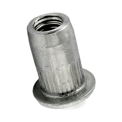 Blind rivet nuts flat head, shank with improved knurl, open end