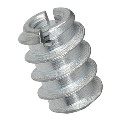 Threaded inserts for wood, with slotted and with full internal thread (Rampa® B; ~DIN 7965), steel, zinc plated blue