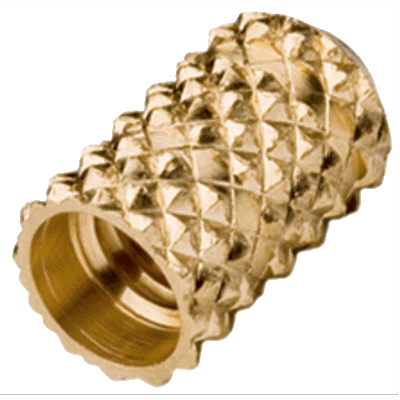 Threaded inserts for insert moulding with tapped blind hole and special centering chamfer, for thermoplastics and thermosets