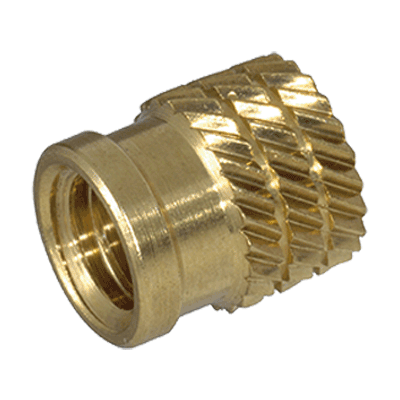 Press-in threaded inserts for thermoplastics and thermosettings, without flange, brass, plain