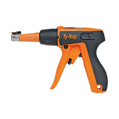 Hand tool for cable ties with 360° rotating nose (ABB ERG120), orange
