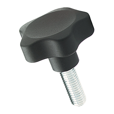 Lobe knobs with threaded stud, steel zinc plated (Elesa® VC.692 p), Technopolymer, glass-fiber reinforced, black, matte finish