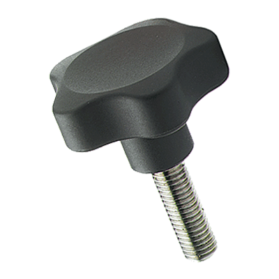 Lobe knobs with threaded stud, stainless steel (Elesa® VC.692-SST-p), Technopolymer, glass-fiber reinforced, black, matte finish