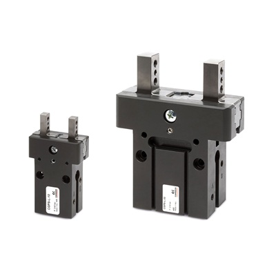Self-centering parallel grippers with sliding guide