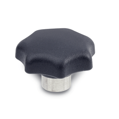 Star knobs, Technoplymer with protruding Stainless Steel bush, Type E, with threaded blind bore
