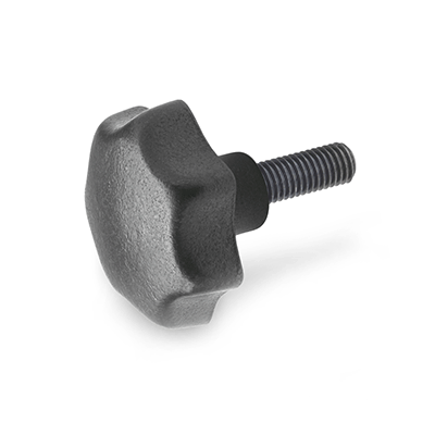 Star Knobs, Type SG, Cast Iron, Threaded Stud Steel