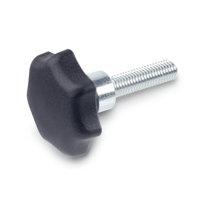 Star Knobs, Type TE, Plastic, with Protruding Steel Bushing, Threaded Stud Steel