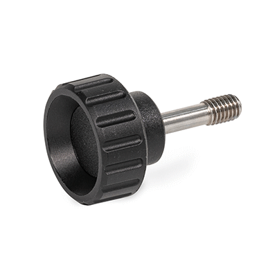 Knurled Screws, Plastic, Threaded Stud Steel / Stainless Steel, with Thin Shank for Loss Prevention