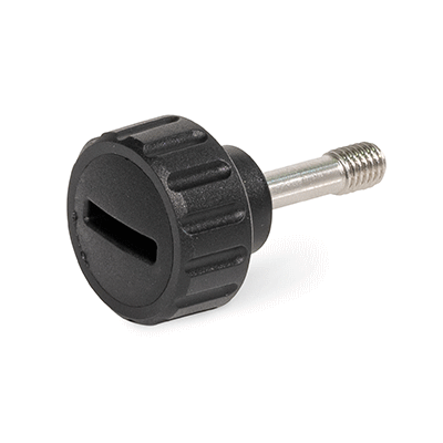 Knurled Screws, Plastic, Threaded Stud Steel / Stainless Steel, with Thin Shank for Loss Prevention