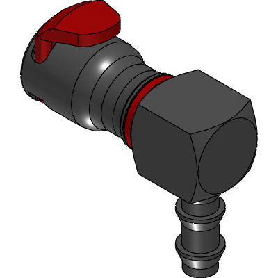 1/4" Locking Hose Barb Valved Elbow Liquid Cooling Coupling Body