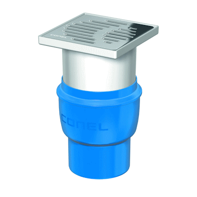 BODENABLAUF DRAIN DN 100 SENKRECHT CONEL MIT AUFSATZ, ROST 150MM