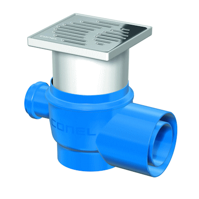 BODENABLAUF DRAIN DN 70/100 WAAGERECHT CONEL ZULAUF DN50,MIT AUFSATZ,ROST 150MM