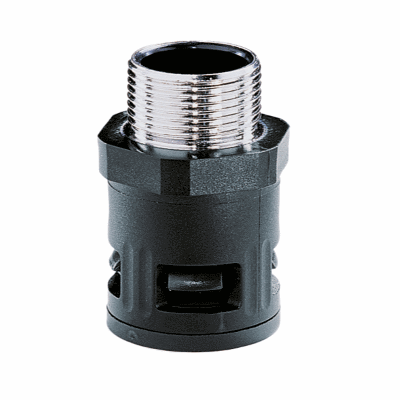 Plastic quick screw connector with outer thread made of nickel-plated brass metric acc. to EN 60423