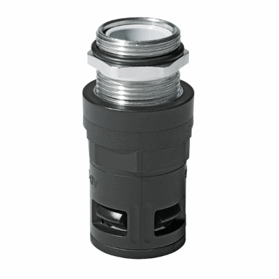 Plastic screw connector, quick-type, with strain relief and outer thread made of nickel-plated brass metric acc. to EN 60423