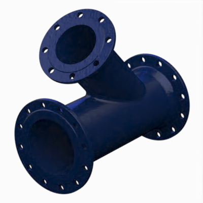 Double flange pieces with flange branch 45°