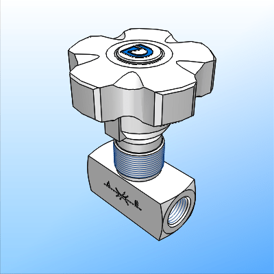 Double-acting throttle flow control valve for in-line mounting