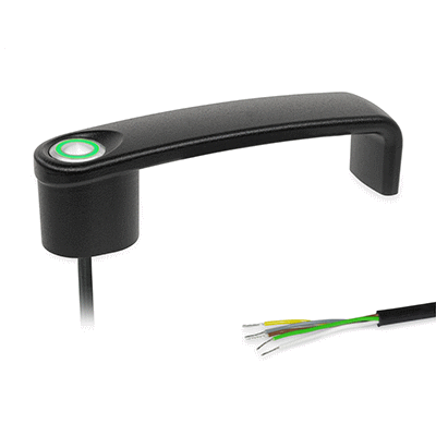 Cabinet U-Handles, Zinc Die Casting, with Electrical Switching Function / with Indicator Light, Type RK Button, latching with LED, red / green (bi-color), with Cable