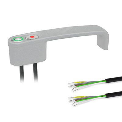 Cabinet U-Handles, Zinc Die Casting, with Electrical Switching Function / with Indicator Light, Type RK Button, latching with LED, red / green (bi-color), with Installation position 2, with Cable